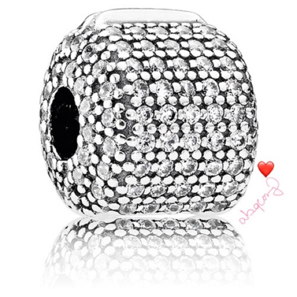 EUC Pandora 791873CZ Sterling Silver Pave Barrel Clip w/ Clear Zirconia